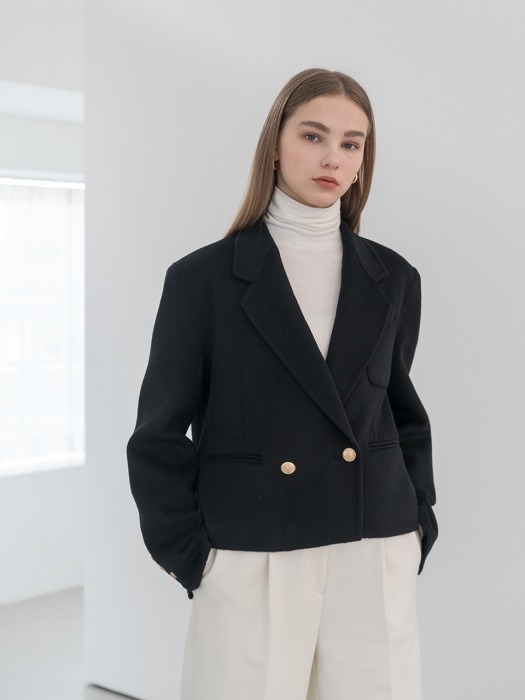 Premium handmade wool crop double jacket in black