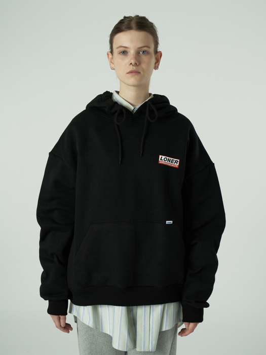 [L]Triple Square printing hoodie-black