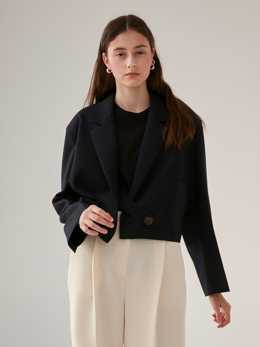 ONE BUTTON SHORT JACKET - NAVY