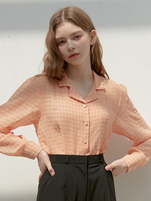 [By Joorti] J424 see through checked blouse (orange)