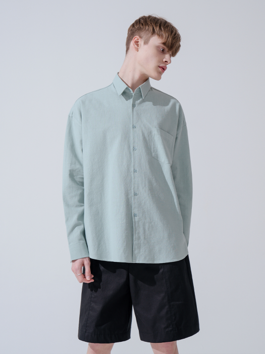 Overfit solid linen shirt_mint