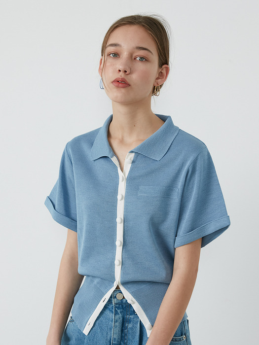 BUTTON PULL OVER KNIT - SKYBLUE
