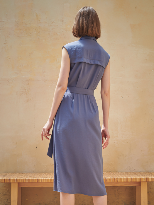 Sleeveless Tailored Wrap One-Piece_Blue