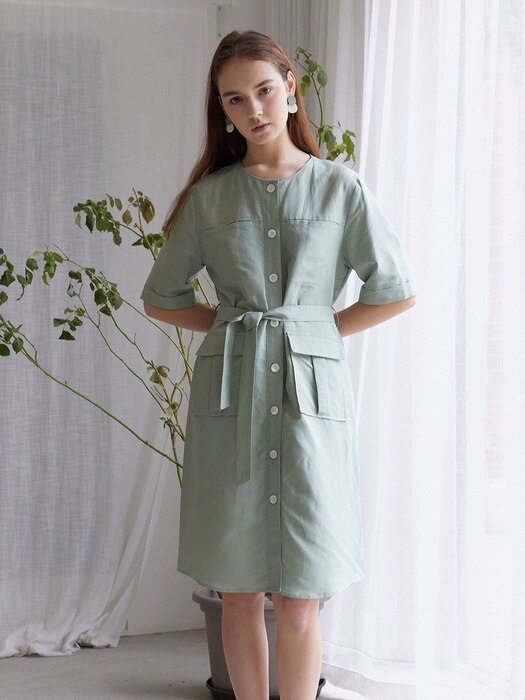 POCKET LINEN DRESS MINT