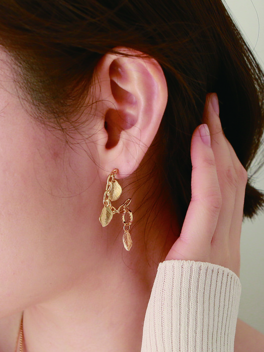 leaf chain ring earring-pearl