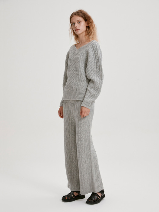 CABLE KNIT WOOL TROUSERS (GREY)