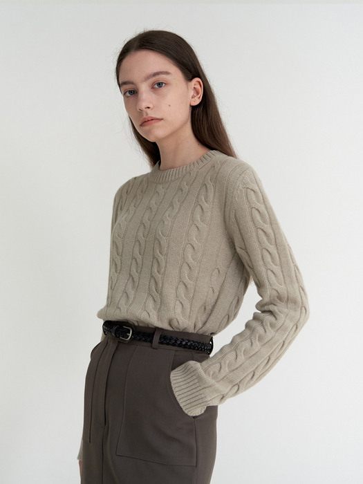 wool cable knit- L.khaki beige