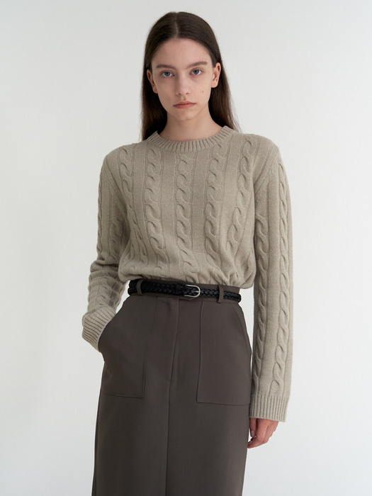 wool cable knit- L.khaki beige