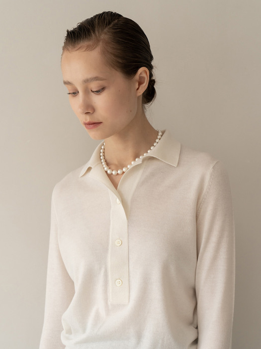 CLASSIC CASH BLEND COLLAR KNIT - OFF WHITE