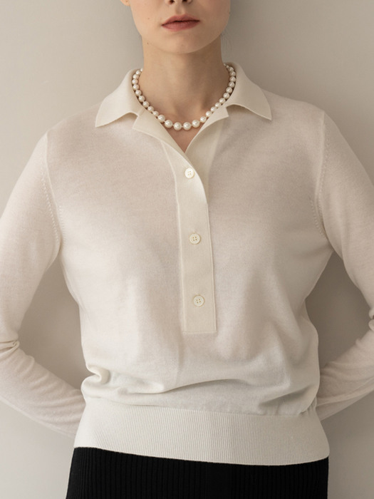 CLASSIC CASH BLEND COLLAR KNIT - OFF WHITE