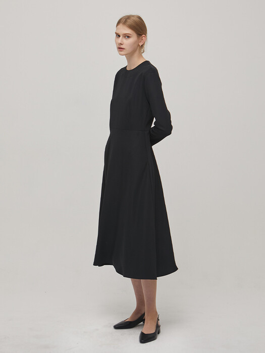 Long Sleeve Flare Dress - Black