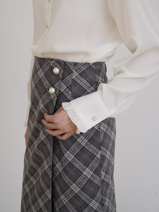 monts 1191 check slit wrap skirt (purple)