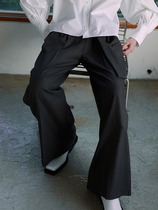 Frankie Wool Wideleg Pants (Navy, Brown)
