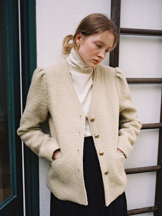 No-Collar Puff Sleeve Jacket_Butter