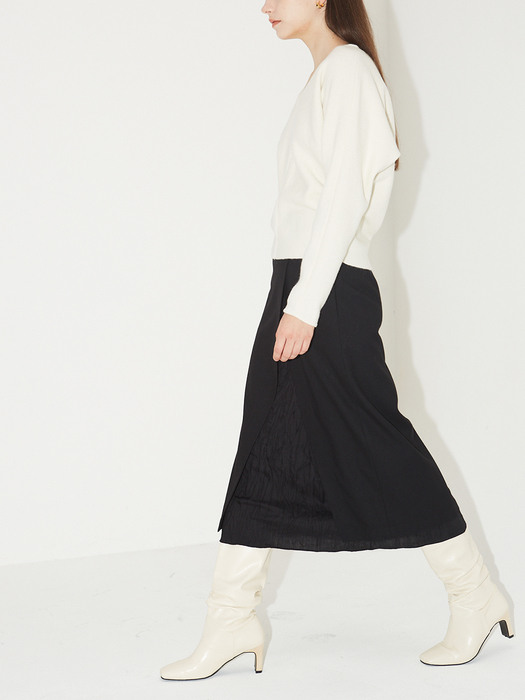 Crinkle Point Wool Skirt Black