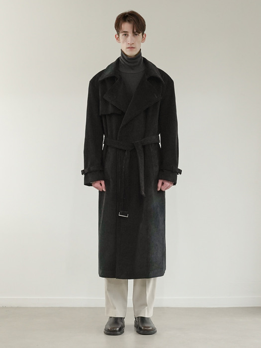 BUTTONLESS CORDUROY TRENCH COAT_BLACK