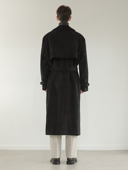 BUTTONLESS CORDUROY TRENCH COAT_BLACK
