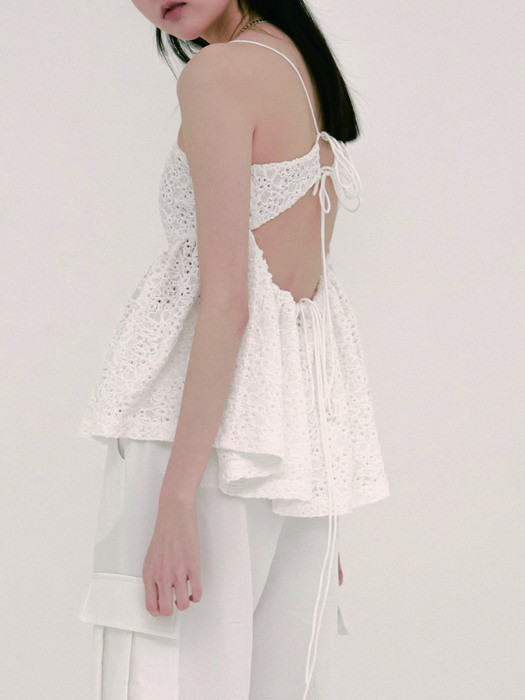 White full cotton lace back cut-out top