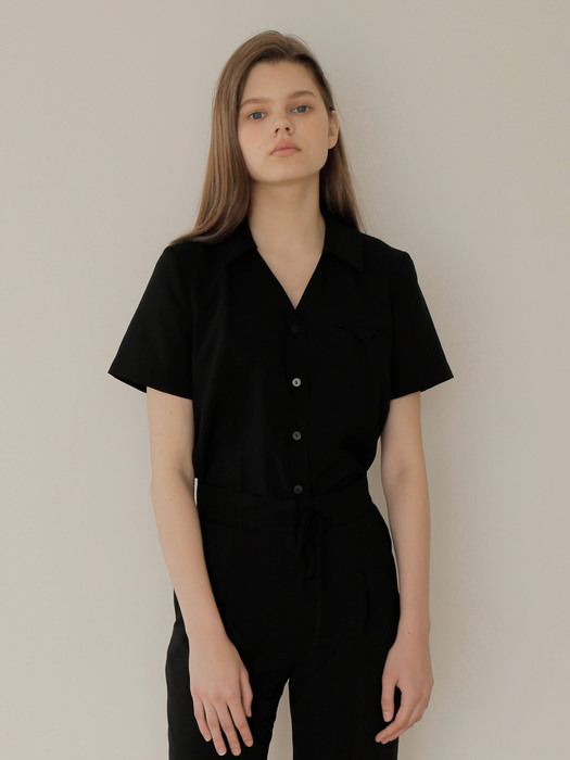 HALF COLLAR BLOUSE/BLACK