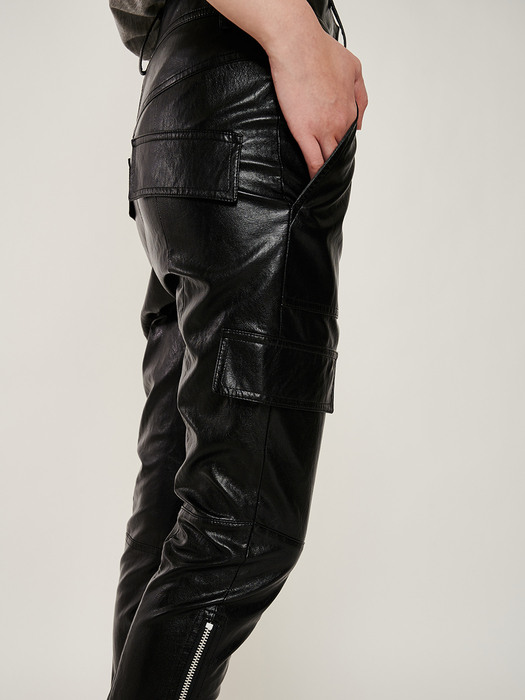 BLACK FAUX LEATHER SLIM-LEG PANTS