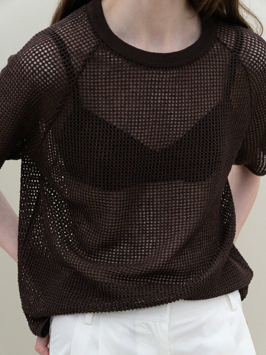 net short-sleeve knit (brown)
