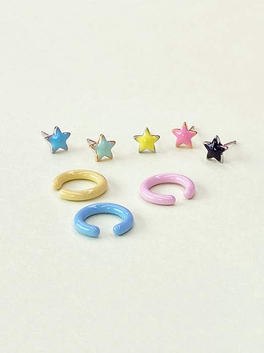 [2SET]Pastel Three Colors Earcuff+Twinkle Little Star Post Earring_5Color