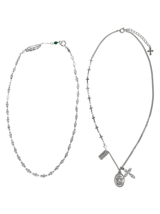 [2SET]angel necklace (Silver/surgical steel)+Green star necklace (2color)