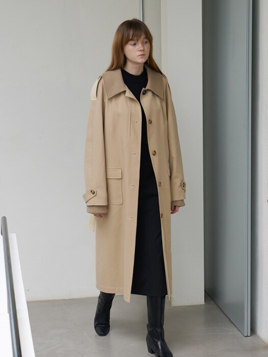 21 Fall_Beige Knit Mix Trench Coat 