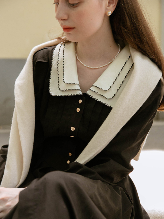 MELANIE shawl collar puff dress _black
