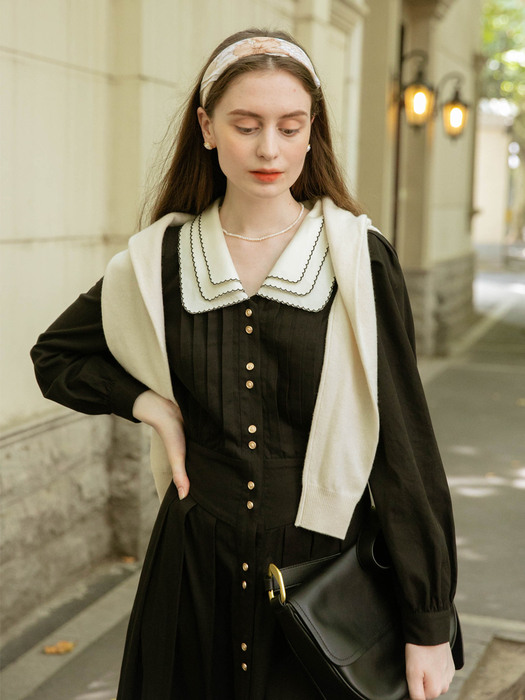 MELANIE shawl collar puff dress _black