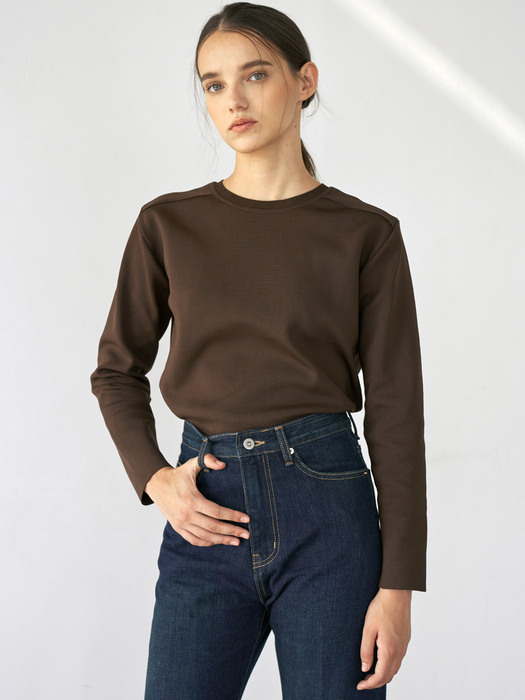 Short round neck knit (brown) 