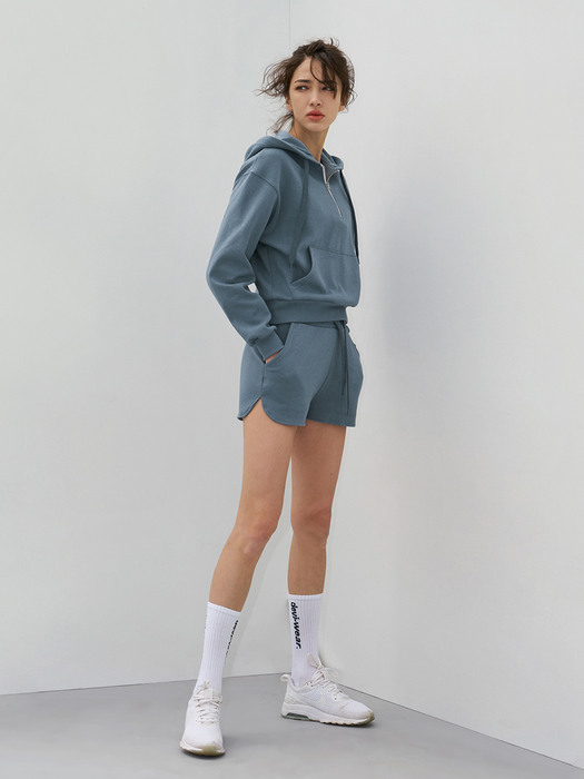 여성 요가복 DEVI-T0065-블루 필라테스 반집업 후드티