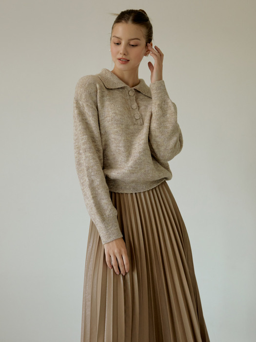 Button collar wool knit (beige)