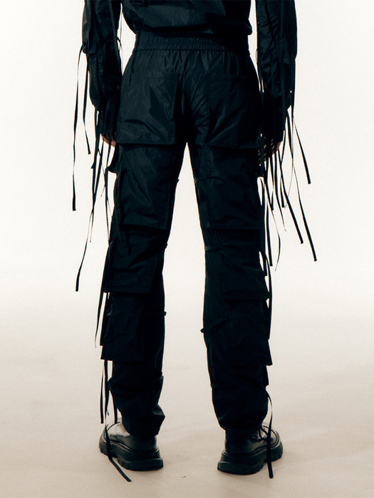 Black Strap Detailed Multi Pocket Trousers