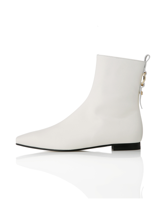 Ring Point Flat Ankle Boots - MD1089b Ivory