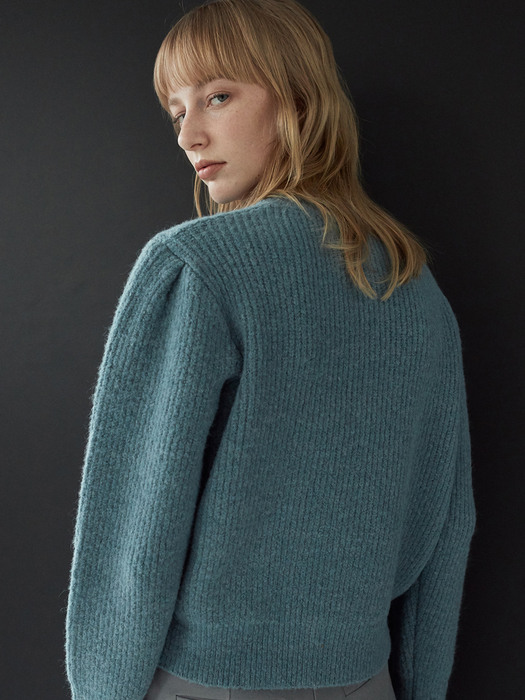 OU794 wool boucle puff knit (ocean blue)