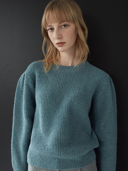 OU794 wool boucle puff knit (ocean blue)