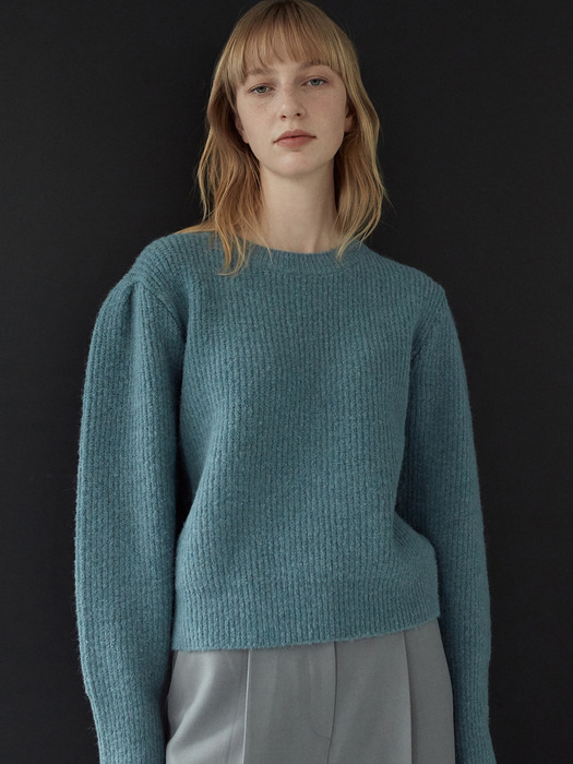 OU794 wool boucle puff knit (ocean blue)