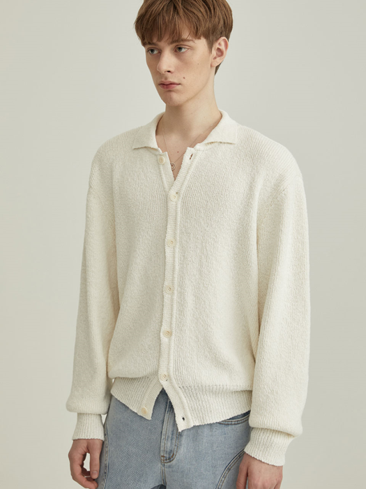UNISEX OPEN COLLAR KNIT CARDIGAN OFF WHITE_M_UDSW2A105OW