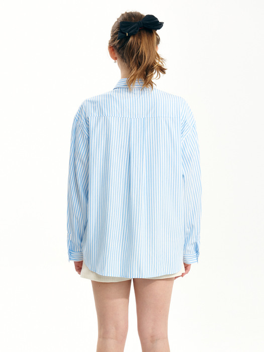  Poket Basic Stripe Shirt 블루