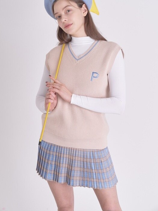 CLUELESS PLAID PLEATED BANDING SKIRT_ Blue Brown