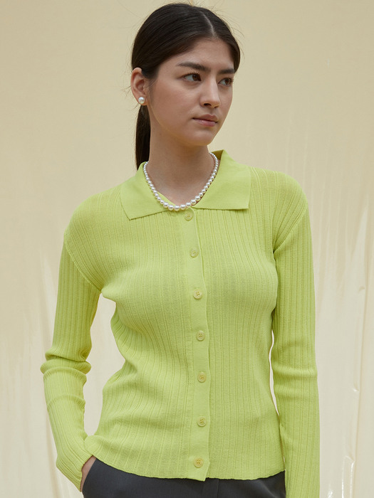 OU882 rayon rib cardigan (yellow green)
