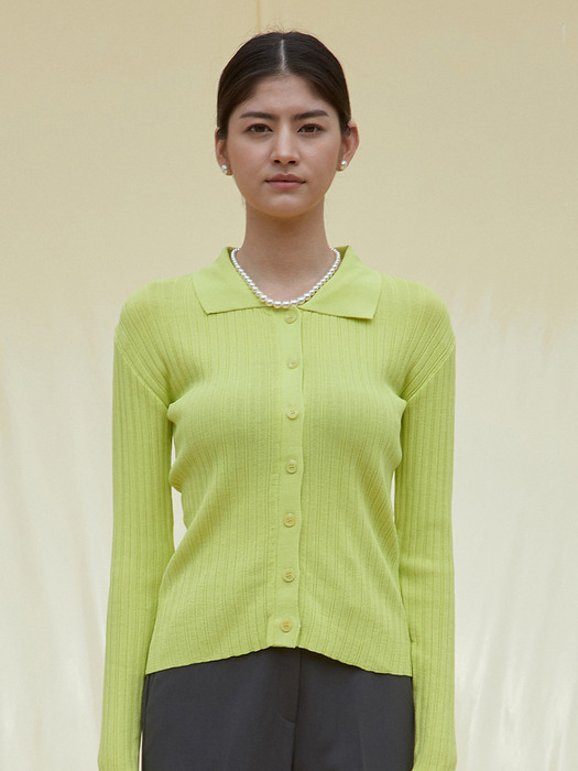OU882 rayon rib cardigan (yellow green)