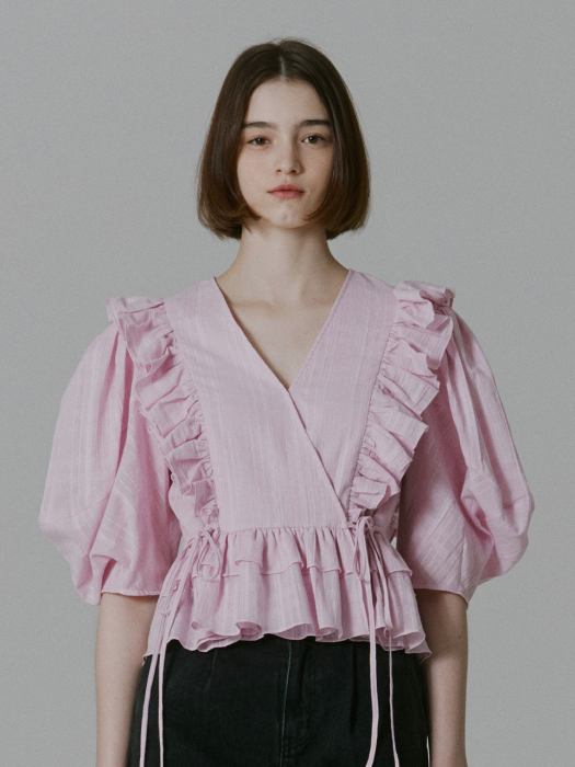 Rocha Lace Ruffled Blouse_Check Purple