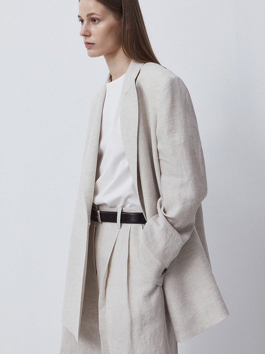 LINEN PEAKED LAPEL SUMMER JACKET-NATURAL