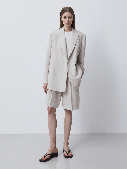 LINEN PEAKED LAPEL SUMMER JACKET-NATURAL