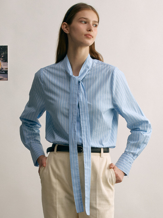 BATTERSEA Ribbon tie blouse (Blue stripe)