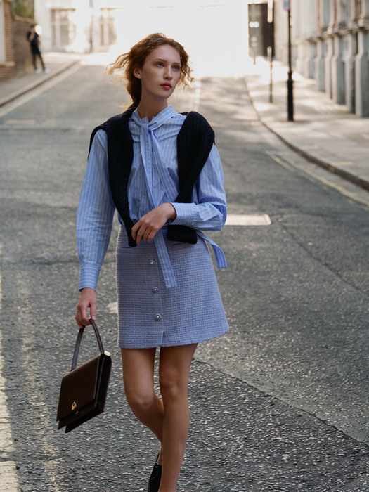 BATTERSEA Ribbon tie blouse (Blue stripe)