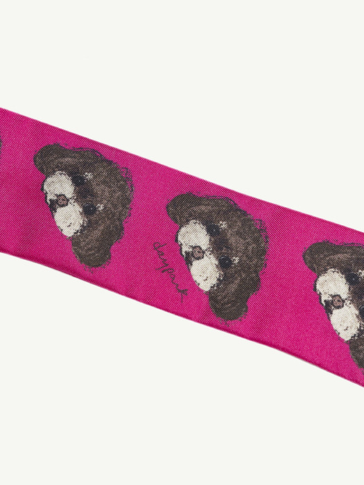 POODLES (Raspberry) silk ribbon scarf