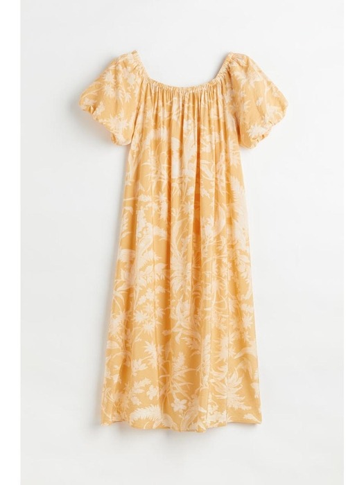 오프숄더 퍼프 슬리브 드레스 라이트 오렌지/패턴 1081906002